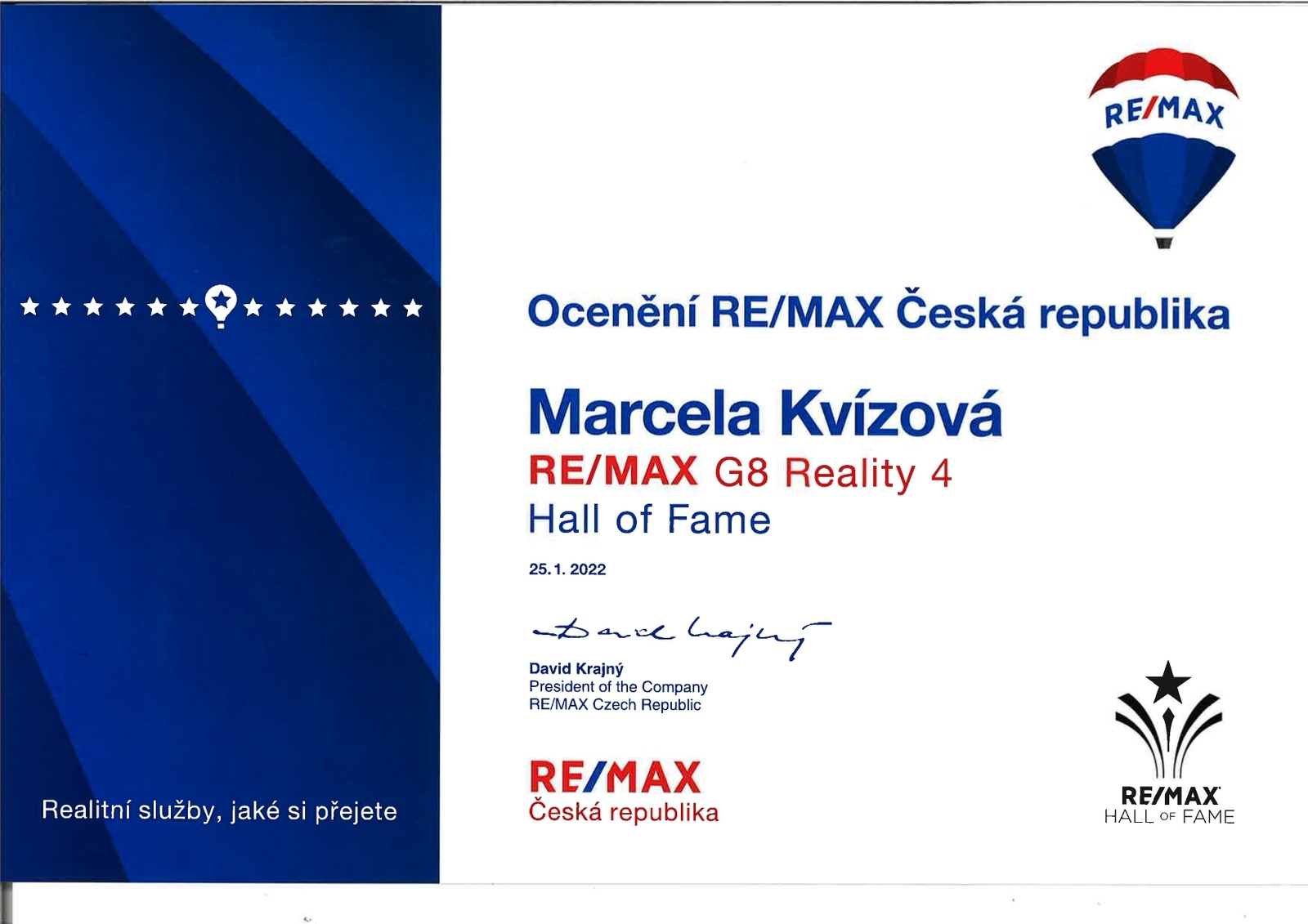 Mezinárodní ocenění HALL of Fame
