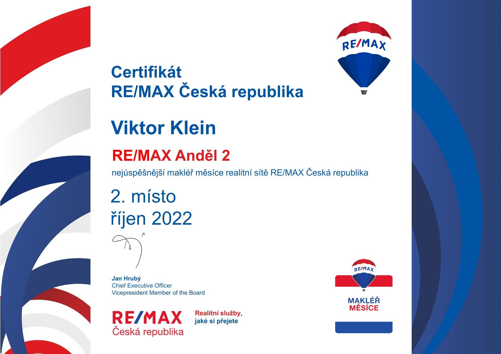 2. nejúspěšnější makléř celé sítě RE/MAX za 10/22