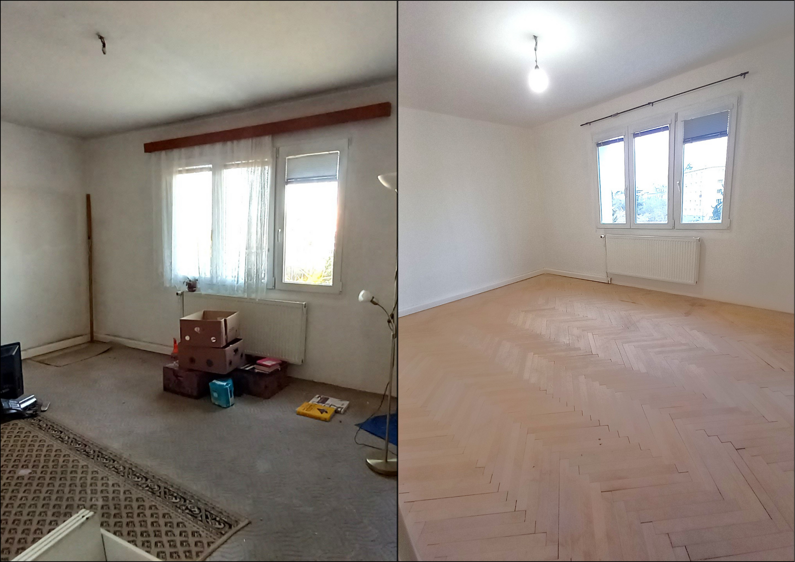 Původní stav obývacího pokoje / vyklizení a úpravy