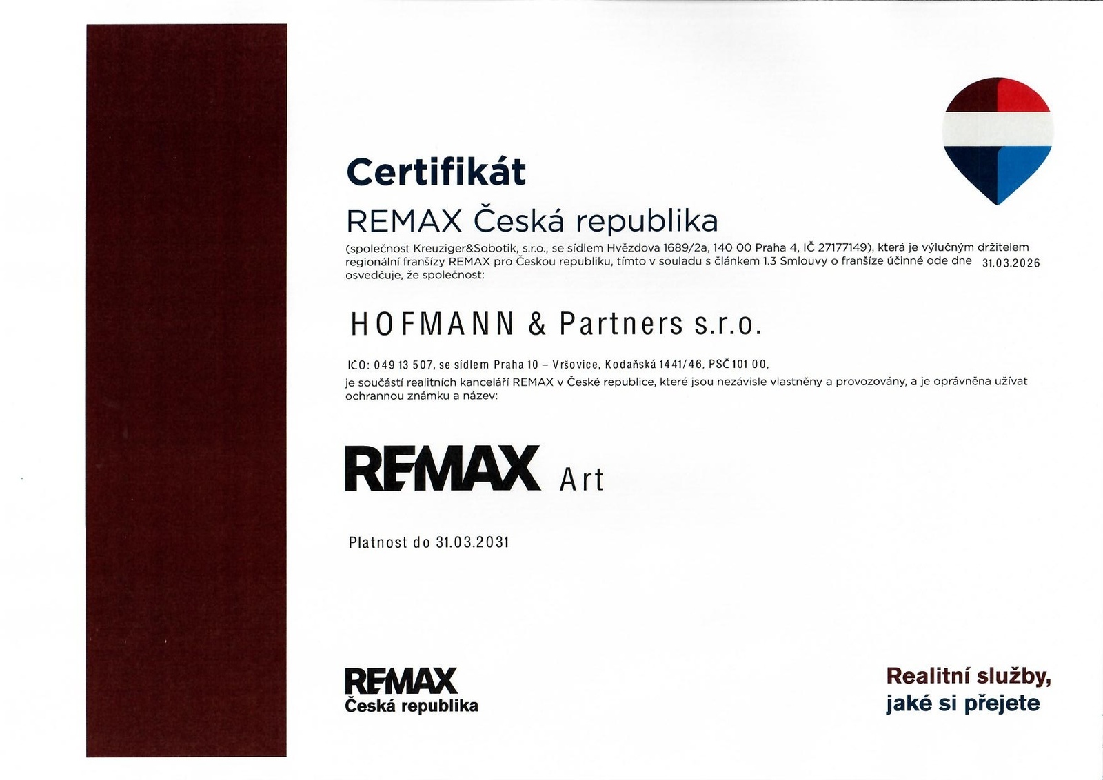 Certifikát REMAX Art