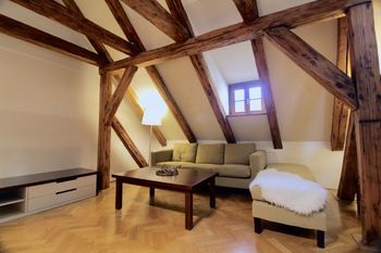 Obývací pokoj s krbem - Prodej bytu 3+kk v osobním vlastnictví 155 m², Praha 1 - Malá Strana