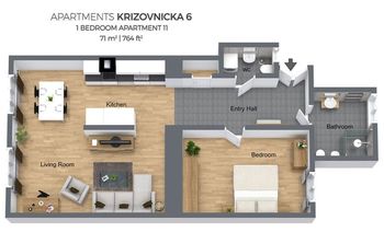 Plánek bytu - Pronájem bytu 2+kk v osobním vlastnictví 71 m², Praha 1 - Staré Město