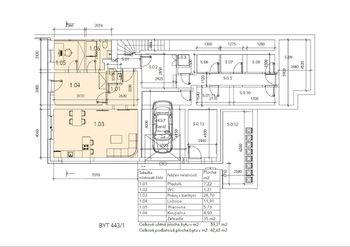 Dispozice bytu - Prodej bytu 2+kk v osobním vlastnictví 65 m², Brno