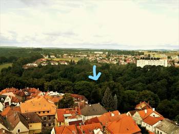 Letecký pohled od Žižkova náměstí. - Prodej pozemku 12831 m², Tábor