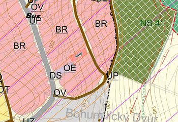 Výřez územního plánu Bohumilice s vyznačením pozemku - Prodej pozemku 648 m², Klobouky u Brna