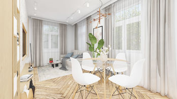 vizualizace budoucí stav obývací pokoj - Prodej bytu 2+1 v osobním vlastnictví 74 m², Děčín