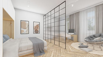 vizualizace budoucí stav ložnice - Prodej bytu 2+1 v osobním vlastnictví 74 m², Děčín