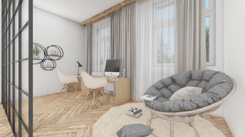vizualizace budoucí stav ložnice -pracovna - Prodej bytu 2+1 v osobním vlastnictví 74 m², Děčín