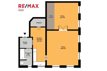 půdorys skutečnost - Prodej bytu 2+1 v osobním vlastnictví 74 m², Děčín