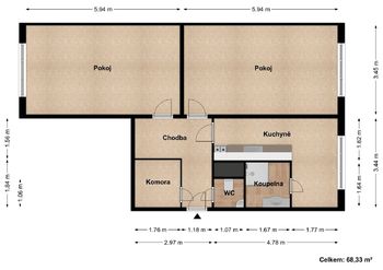 Orientační plánek - Prodej bytu 2+1 v osobním vlastnictví 67 m², Plzeň 
