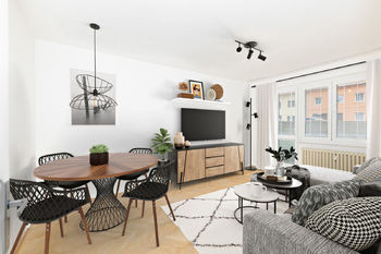 Obývací pokoj - vizualizace - Prodej bytu 3+1 v osobním vlastnictví 71 m², Slaný 