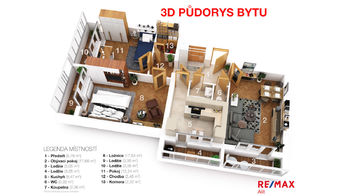 Půdorys - Prodej bytu 3+1 v osobním vlastnictví 71 m², Slaný