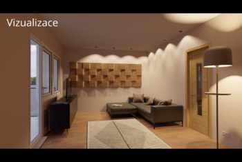 Obývací pokoj - vizualizace - Prodej bytu 3+1 v osobním vlastnictví 61 m², Brno