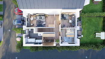 1.NP_půdorys 3D - Prodej domu 138 m², Milovice