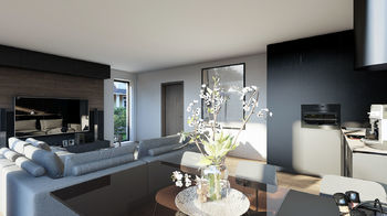 Obývací pokoj s kuchyňským koutem - Prodej domu 138 m², Milovice