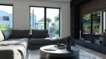 Obývací pokoj s kuchyňským koutem - Prodej domu 137 m², Milovice
