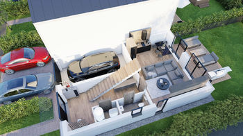 3D půdorys 1NP - Prodej domu 137 m², Milovice