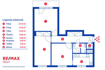 Plánek - Prodej bytu 3+1 v osobním vlastnictví 72 m², Praha 9 - Prosek