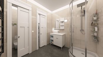 Vizualizace - koupelna s WC a technickou místností - Prodej domu 126 m², Kostelec nad Černými lesy