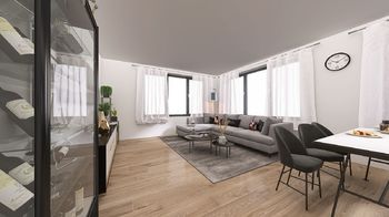 Vizualizace - obývací pokoj s kuchyňským koutem - Prodej domu 126 m², Kostelec nad Černými lesy