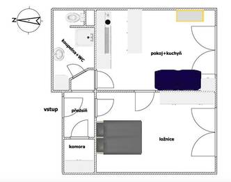 Půdorys - Pronájem bytu 2+kk v osobním vlastnictví 47 m², Hradec Králové