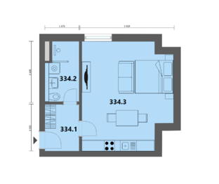 půdorys 2D - Prodej bytu 1+kk v osobním vlastnictví 40 m², Svoboda nad Úpou