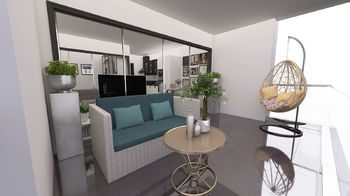 Návrh dispozičního uspořádání - Prodej bytu 1+kk v osobním vlastnictví 58 m², Praha