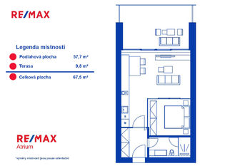 Plánek bytu - Prodej bytu 1+kk v osobním vlastnictví 58 m², Praha