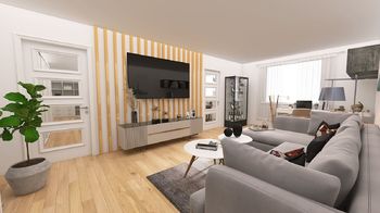 Vizualizace obývacího pokoje. - Prodej bytu 2+1 v družstevním vlastnictví 59 m², Nová Včelnice