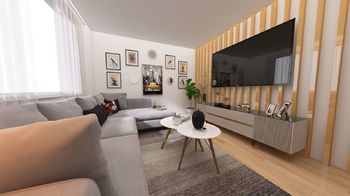 Vizualizace obývacího pokoje. - Prodej bytu 2+1 v družstevním vlastnictví 59 m², Nová Včelnice