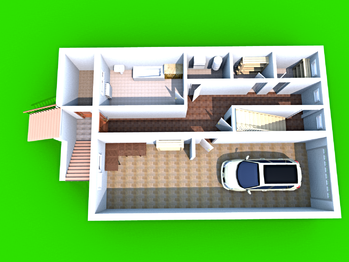 3D půdorys - sklep s garáží a vstupem na terasu - Prodej domu 220 m², Hustopeče