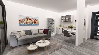 Návrh dispozičního uspořádání - Prodej bytu 1+kk v osobním vlastnictví 46 m², Praha