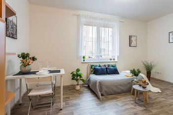 Obývací pokoj - Prodej bytu 1+kk v osobním vlastnictví 24 m², Praha 4 - Krč