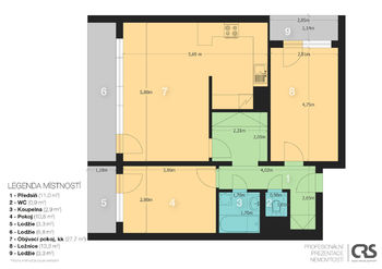 2D plán - Prodej bytu 3+kk v osobním vlastnictví 68 m², Praha 10 - Vršovice