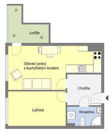 Půdorys - Pronájem bytu 2+kk v osobním vlastnictví 41 m², Praha 9 - Prosek