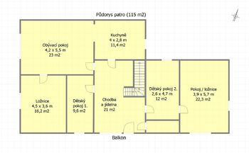 Půdorys patro - Prodej domu 239 m², Sedlec-Prčice