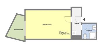 Orientační půdorys - Prodej bytu 1+kk v osobním vlastnictví 34 m², Praha 9 - Dolní Počernice