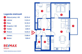 Plánek bytu - Prodej bytu 3+kk v osobním vlastnictví 77 m², Praha