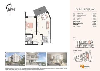 Prodej bytu 2+kk v osobním vlastnictví 53 m², Praha 9 - Vysočany