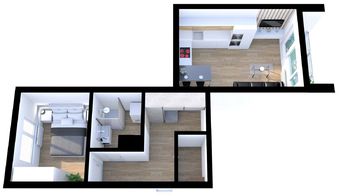 Půdorys bytu - pohled 3D - Prodej bytu 2+kk v osobním vlastnictví 44 m², Ústí nad Labem