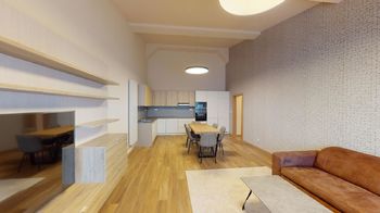 pohled na kuchyň s jídelním koutem - Prodej bytu 4+kk v osobním vlastnictví 151 m², Harrachov