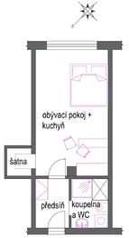 půdorys - Prodej bytu 1+kk v osobním vlastnictví 30 m², Praha 9 - Hloubětín