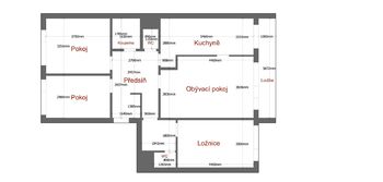 Půdorys bytu - Pronájem bytu 4+1 v družstevním vlastnictví 85 m², Praha 9 - Černý Most