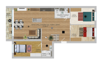 půdorys 2D - skutečný stav - Prodej bytu 4+kk v družstevním vlastnictví 104 m², Praha 9 - Černý Most