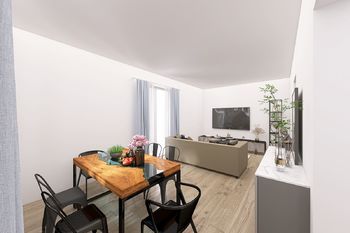 Obývací pokoj (vizualizace interiéru) - Prodej domu 118 m², Městec Králové 