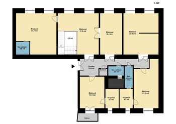 půdorys - bytová jednotka - 1. patro  - Pronájem bytu 5+1 v osobním vlastnictví 188 m², Praha 1 - Nové Město