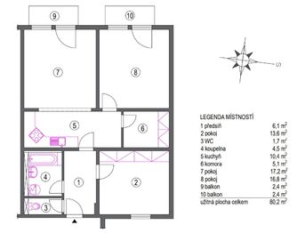 půdorys - Prodej bytu 3+kk v osobním vlastnictví 80 m², Chýně