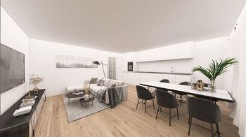 Obývací pokoj - budoucí stav - Prodej bytu 3+1 v družstevním vlastnictví 73 m², Praha 5 - Stodůlky 