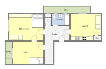 Orientační půdorys bytu - Prodej bytu 2+1 v osobním vlastnictví 74 m², Praha 3 - Žižkov