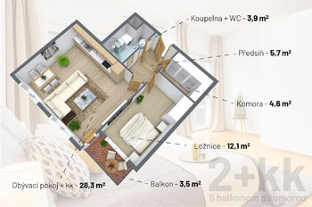 Pronájem bytu 2+kk v osobním vlastnictví 59 m², Praha 10 - Dubeč